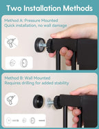 No Pawblems 71" Extra Tall Pet Gate, 29"-43" Wide Pressure Mounted, Black | 1.37" Ultra Narrow Spacing, Auto-Close Tall Cat Gate for Doorway, Dual-Lock, One-handed Operation