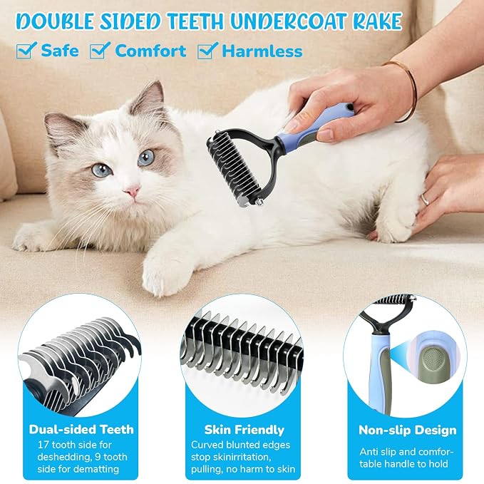 Dog Brush & Grooming Kit – 9-Piece Pet Brush & Deshedding Set for Shedding, Bathing, Trimming & Nail Care | Grooming Tools for Dogs & Cats, Includes Comb, Nail Clipper, Scissors, Slicker Brush (Blue)