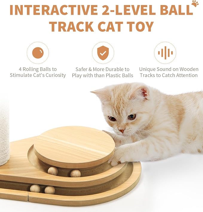 Made4Pets Cat Scratching Post for Indoor Cats with Ball Track 23.4" | Interactive Cat Scratching Post with Natural Sisal Rope, Rolling Ball Track and Taller Scratching Height, Modern Home Décor