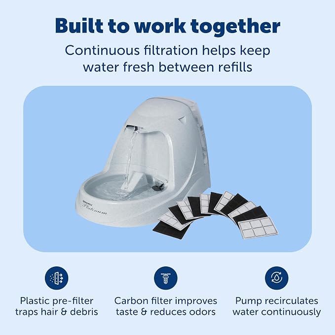 PetSafe Drinkwell Platinum Cat Fountain, Includes 12 Carbon Filters | 168 Oz Capacity, Falling Stream Encourages Drinking, Adjustable Flow, Top-Shelf Dishwasher Safe, 12 Filters Included