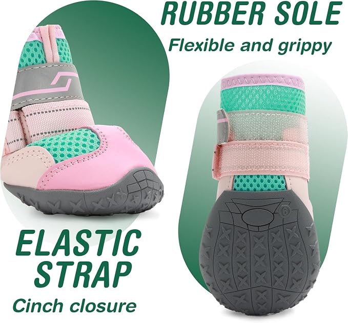 Dog Shoes for Large Dogs, Anti-Slip Dog Boots for Winter Snow, Hot Pavement, Dog Booties & Paw Protectors Pink Size 7