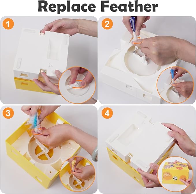 Migipaws MigiBox Cat Toy with PopSkin, Interactive Kitten Toy for Indoor Cats, Automatic Pop Out Feathers from 12 Holes Randomly, Pounce Mystery Under Cover to Stimulate Bored Furry, Rechargable
