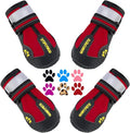 QUMY Dog Shoes for Hot Pavement, Dog Snow Boots & Paw Protectors for Winter | Dog Booties Medium Large Size Dogs, Water-resistant in the Rain, Outdoor Walking, Indoor Hardfloors Skid-resistant Sole Red