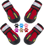 QUMY Dog Shoes for Hot Pavement, Dog Snow Boots & Paw Protectors for Winter | Dog Booties Medium Large Size Dogs, Water-resistant in the Rain, Outdoor Walking, Indoor Hardfloors Skid-resistant Sole Red