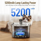 Veken 85oz/2.5L Cordless Cat Water Fountain for Cats, Dogs, Pets, Black | Stainless Steel Tray & Secure Clips, 5200 mAh Battery Operated, Pet Drinking Dispenser, LED Light, Wireless Fountain