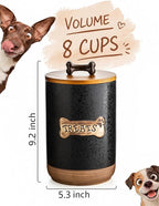 Miamolo Dog Treat Container Jar, Ceramic Airtight Dog Food Storage Container with Lid and Handle, Dog Treats Cookie Snack Jar Canister for Kitchen Counter, Gift for Dog Owners, Bone Glinting Black