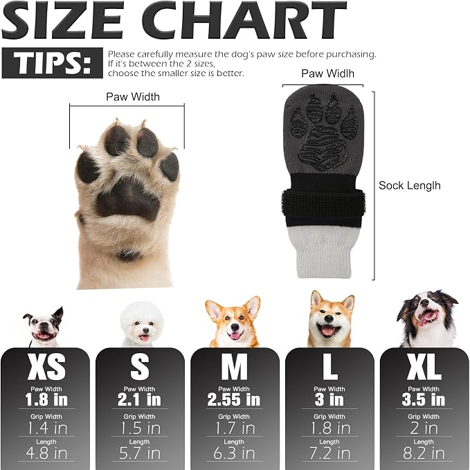EXPAWLORER Non-Slip Dog Socks for Hardwood Floors to Prevent Licking, Dog Shoes for Hot Pavement Quick Walking, Dog Booties Boots & Paw Protectors with Grippers for Small Medium Large Senior Dogs XS