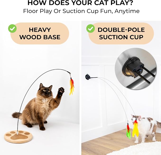 Cat Toys for Indoor Cats, Interactive Cat Toy Wand, Kitten Stuff, 18 Lures | Heavy Stable Base Prevents Toppling, Dual Suction Cup For Extra Play Options, Trigger natural feline hunting instincts today