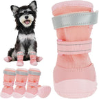 Breathable Mesh Boots for Dogs, Reflective Summer Puppy Booties, Adjustable, Anti Slip Paw Protectors for Hot Asphalt Sidewalk Walking, Pink, Size 1