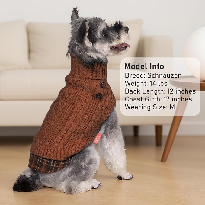 KYEESE Dog Sweater Turtleneck Thick Knit Pullover for Cold Weather | Stretchy Fit, Lightweight & Warm, Cozy Knit Comfort, Classic Plaid Design, Gentle on Sensitive Skin, Comfortable Daily Wear