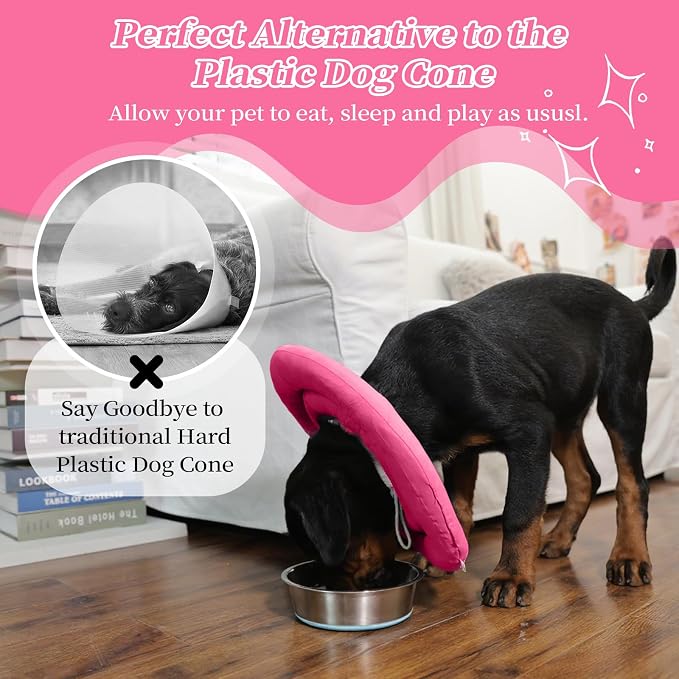 IDOMIK Dog Recovery Collar, Waterproof Soft Dog Cone After Surgery | Comfy Protective Elizabethan Collar Alternative for Dogs Cats, Adjustable Pet Neck Donut Cone Anti-Licking Wounds,Rose,2XL