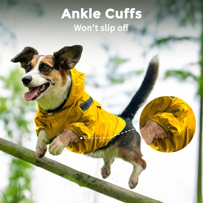 JoyDaog Dog Raincoat with Hood, Waterproof Dog Rain Jacket for Small Dogs | Waterproof dog rain jacket with hood and pockets for rainy walks, outdoor activities and everyday protection,Yellow S