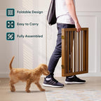 Semiocthome Dog Gate Indoor 2-Panel Freestanding Puppy Gates for The House with 2 Metal Stands 24" H Folding Wood Pet Gate for Stairs Doorway, Fully Assembled Safety Fence - Walnut
