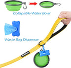PetBonus Double Dog Leash, No Tangle Dual Leash, Walking Training Lead | 4 Comfortable Padded Handles, Adjustable, Reflective, For Two Large Medium Dogs, Collapsible Bowl and Waste Bags, Yellow