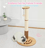 Made4Pets Tall Cat Scratching Post for Indoor Cats with Self Groomer, 33.6" | Tall Natural Sisal Scratching Post, Cat Scratcher with Stable Base and Interactive Ball Track for Adult and Large Indoor Cats