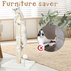 ANWA 32" Tall Cat Scratching Posts for Indoor Cats, 3-in-1 Cat Scratching Post with Plush Toys, Premium Sisal Post for Cats at All Ages with Reinforced Stable Base, Cream White