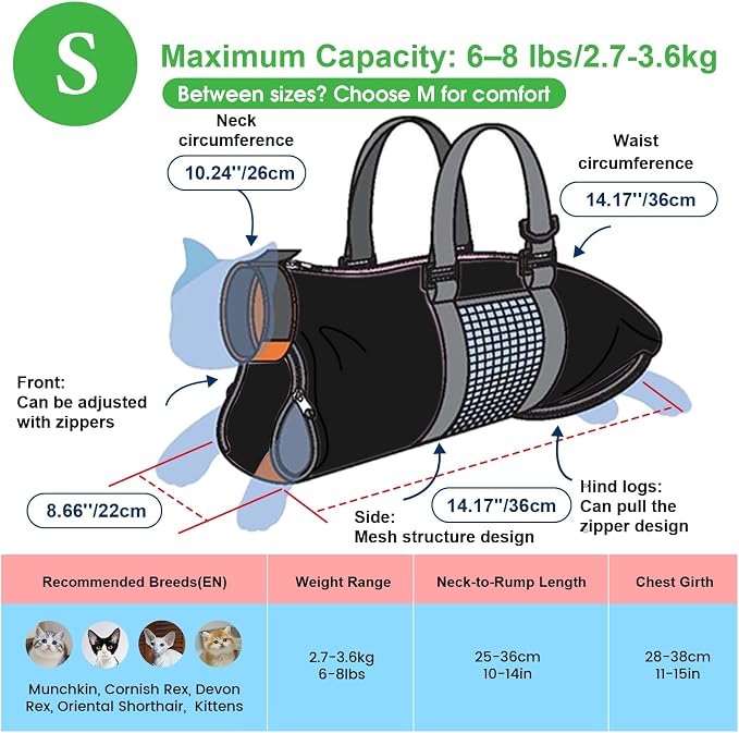Cinf Cat Nail Clipping Cleaning Grooming Restraint Bag No Scratching Biting for Bathing Nail Trimming Injecting Examining(Black,S)