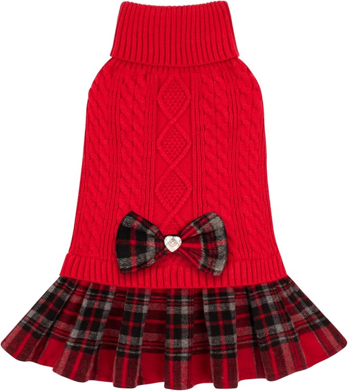 KYEESE Dog Sweater Dress Turtleneck Thick Knit Pullover for Cold Weather | Stretchy Fit, Lightweight & Warm, Cozy Knit Comfort, Cute Bow Accent, Gentle on Sensitive Skin, Comfortable Daily Wear
