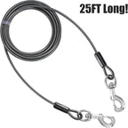 BV Dog Tie Out Cable 25 Feet - Heavy Duty Dog Lead Up to 250 Pounds - Reflective & Rust-Free with Quick Release Swivel Clips & 360° Rotating Clasp - Tangle-Free Dogs Runner for Yard (Grey, Single)