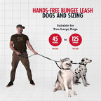 Tuff Pupper Heavy Duty Hands Free Bungee Dog Leash | Two Large Dogs Up to 250 lbs | Comfortable Shock Absorbing Bungee | Reflective Dual Padded Handles | Lumbar Waist Belt 28-50" | 360° Swivel Clips