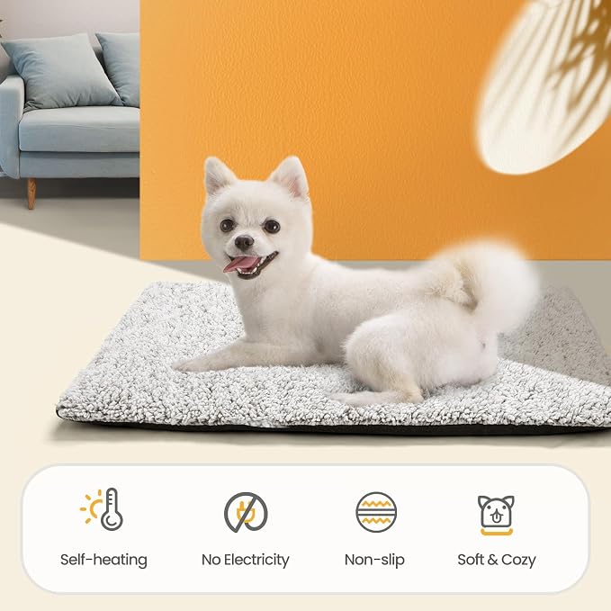 Self Warming Cat Bed Self Heating Cat Dog Mat Pad 29.1 x 18.9 in Extra Warm | Non Electric, Self Heated Cat Bed for Indoor Outdoor Pets, Removable Washable Cover, Non Slip Bottom, Crinkle-Free, Grey