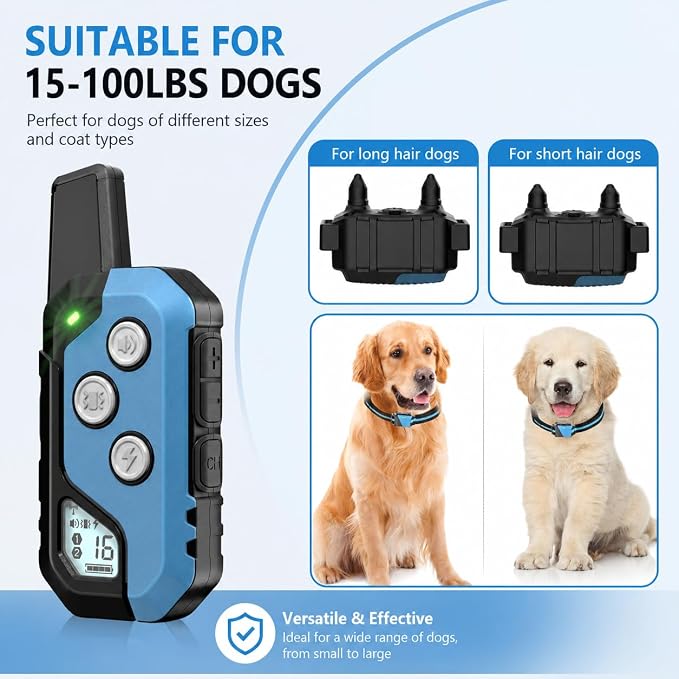 Shock Collar for Dogs, Dog Training Collar with Remote Control for 2 Dogs, 3 Training Modes with Beep, Vibration and Satic, Waterproof, Rechargeable for Large Medium