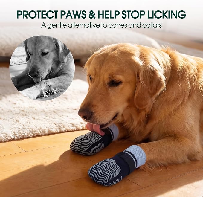 Kuoser Non Slip Dog Socks for Hardwood Floors, Dog Grippy Socks with Double-Sided Traction, Anti Slip Dogs Booties Paw Protectors to Prevent Licking Paws for Small Medium Large Senior Dogs, 4 Pack-S
