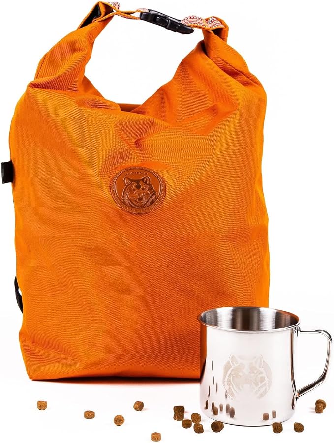 Wilderdog Doggie Bag - Water Resistant, Portable Kibble Carrier & Stainless Steel Mug - Sienna