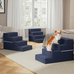 YENING Large Dog Stairs for High Beds - 24 Inches Tall Extra Wide Pet Steps for Large Dogs to Get on Bed 4 Deep Step for Couch Navy Blue