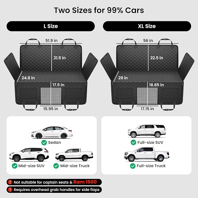 REEVAA Dog Car Seat Cover for Back Seat, Hard Bottom, L, Black | 450 lbs Extender, 45% More Space for 2-4 Large Dogs, Waterproof, Zippered Mesh Window, Fits for SUV Medium Truck