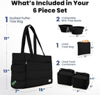 Rubyloo Puffer Dog Travel Bag for Dog Moms, Diaper Bag with Travel Bowls | 2 BPA-Free Collapsible Bowls, 2 Pet Food Containers, 9 Pockets, Everyday Puffer Bag Works With or Without Your Dog, Black
