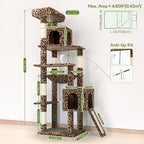 Globlazer Heavy Duty Leopard Cat Tree, 70in Sturdy Cat Tree for Indoor Cats Sturdy Large Cat Tower with Scratching Post & Board, Hammock, 2 Cat Condo for Adult Cats Kittens, F70 Pro, Leopard Print