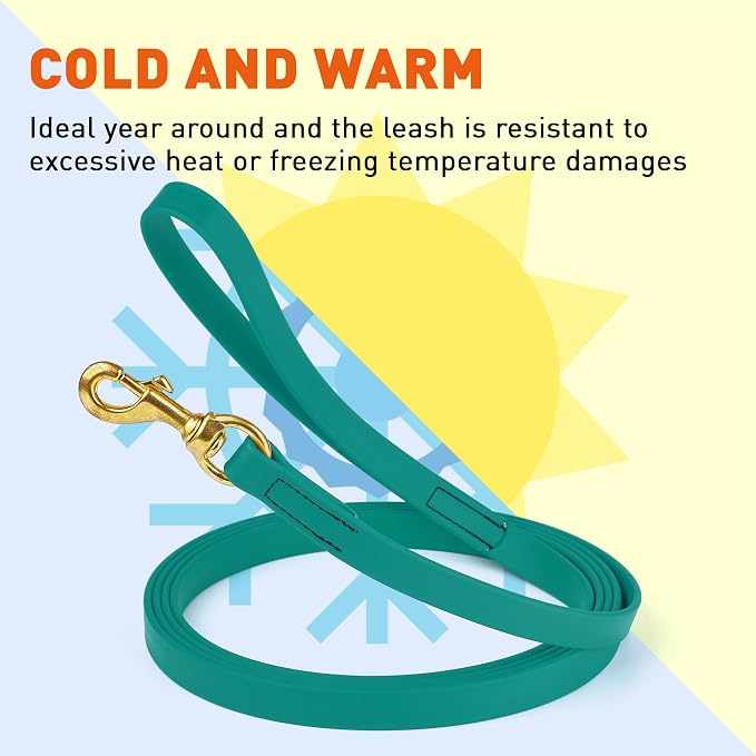 Viper Biothane K9 Working Dog Leash Waterproof Lead for Tracking Training Schutzhund Odor-Proof Long Line with Solid Brass Snap for Puppy Medium and Large Dogs, 10ft Blue Aqua
