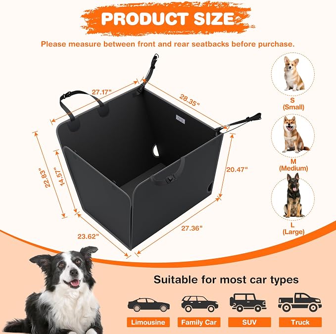 njnj Half Dog Car Seat Cover for Back Seat - Waterproof Dog Half Hammock for Cars,Scratchproof Pet Backseat Protector,Perdurable,Non-Slip Booster Seat for Small,Medium and Large Dogs