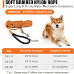 lynxking Long Dog Leash Reflective 15ft 30ft 50ft Check Cord Training Lead Padded Handle Heavy Duty Rope for Puppy Small Medium Large Dogs (Orange, 50ft x 3/8inch)