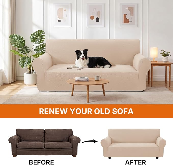 XINEAGE Stretch Armchair Slipcover, Non-Slip Pet Couch Cover,Beige Yellow | Washable Furniture Protector, Elastic Bottom, Dogs & Cats Friendly, Scratch-resistant, Fast Setup, High Elasticity