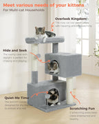 Small Cat Tree for Kittens, 32 in Cat Tower with 2 Cozy Condos | Multi-Level Cat Tree with Scratching Posts, Soft Padded Perch, 2 Dangling Toys