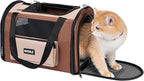 Collapsible Small Pet Carrier for Cat 15 lbs with Fashion Pocket Travel Bag | Lightweight Sturdy Little Puppy Dog Carry Crate, Breathable Stylish Kitten Soft Cage Kennel, Portable Yorkie Box Khaki