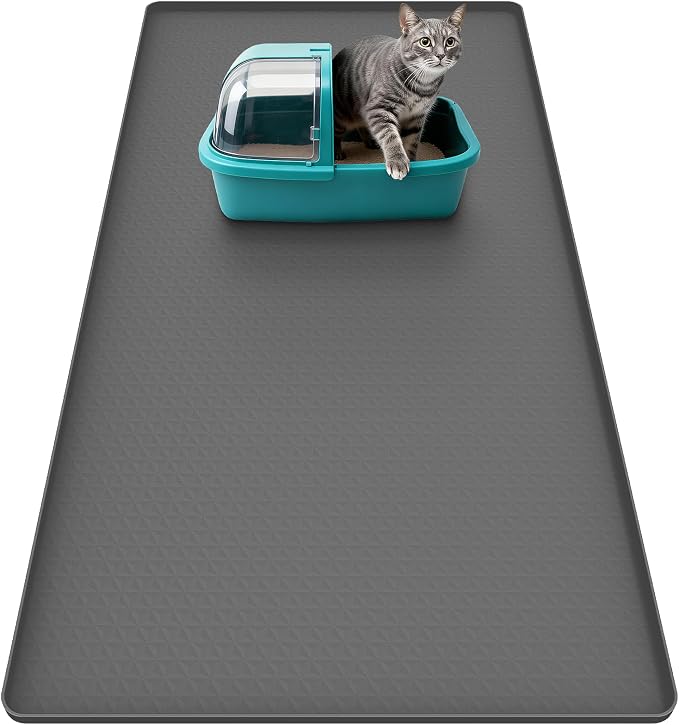 Cat Litter Mat, 51" x 25.6" Silicone Cat Mat for Litter Box, Silicone Cat Litter Box Mat for Scatter Control, Easy Clean, Waterproof and Non-Slip(Grey)