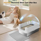 FURTIME Stainless Steel Cat Litter Box, Large Cats Metal Litter Box | High-Sided Open-Top Easy-Clean Litter Pan, Non-Stick, Anti-Leakage, Odor-Free, Comes with Scoop & Mat, 23"×15"×10.5"