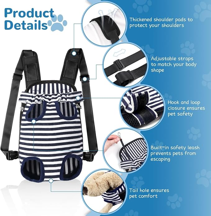YUDODO Pet Dog Carrier Backpack Adjustable Front Carrier for Small Dog Cat | Legs Out Design, Easy-Fit Travel Backpack, Hiking and Walking, Durable Comfortable, Perfect for Outdoor, Blue, L