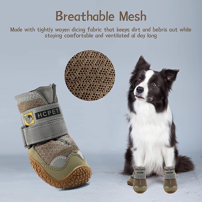 Dog Boots for Large Dogs, Medium Dog Boots & Paw Protectors for Hardwood Floors, Outdoor Dog Booties for Hot Pavement Winter Snow Hiking, Dog Shoes with Reflective Strips