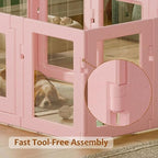 Clear Acrylic Dog Playpen Indoor, Puppy Cat Small Pet Play Pen, Easy Assemble & Disassemble Sturdy Plastic Dog Fence with Heavy Duty Door Lock (24In H, 10PCS), Pink