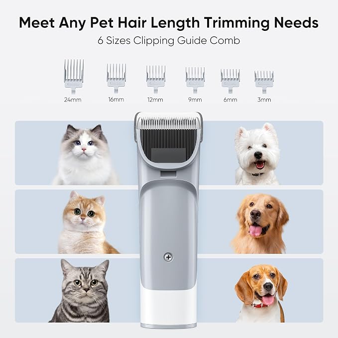 NEWBULIG Pet Grooming Vacuum Kit for Cats and Dogs, 2.5L Dust Cup, White | 3 Suction Modes and 5 Groomer Tools, Dog Clippers with Cordless Low Noise for Cats, Dogs Other Animals Hair Trimmer