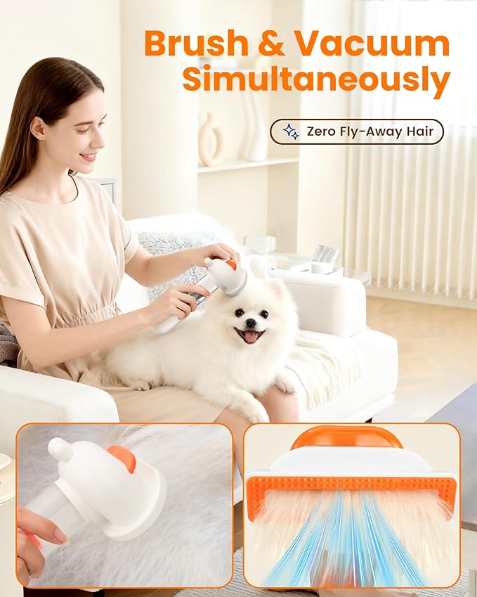 Vacuum Dog Brush for Shedding, 4-in-1 Self-Cleaning Slicker & Undercoat Rake, Deshedding Grooming Tool, Anti-Static, Massage & Combing All In One! | 4-in-1 Grooming, Traps Loose Hair, Self-Cleaning, Slicker Brush, Low Noise, Dogs & Cats, Short & Medium...