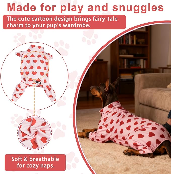 Dog Pajamas Lightweight Dog Onesies Soft Stretchy Tiny Outfit Clothes for Small Medium Large Puppy Pjs Clothes Doggie Cat Pet Boys Girls Outfit (X-Large (30-40lb, Red Heart)