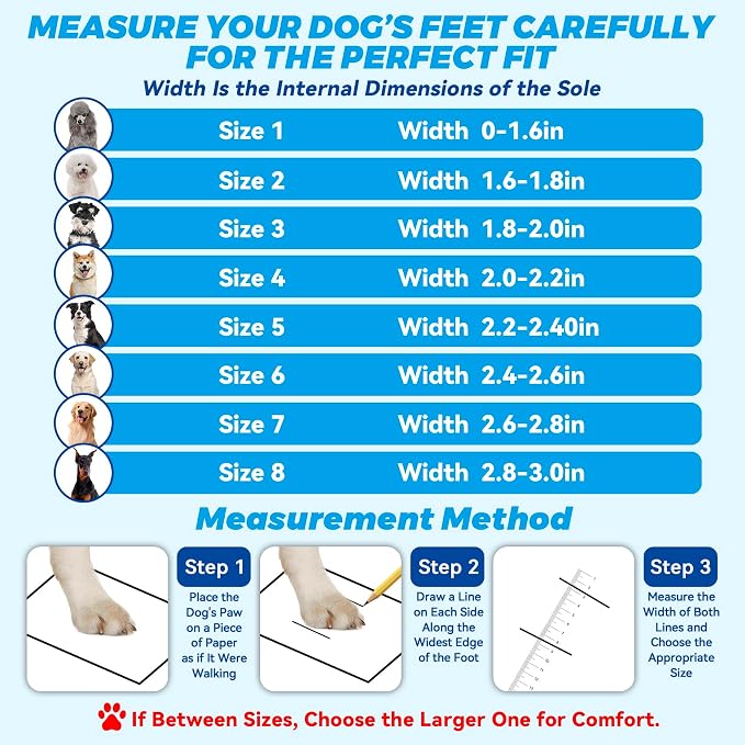 Dog Shoes Large Size Dogs, 4PCS Waterproof Dog Booties-Dog Boots & Paw Protectors, Medium Shoes for Dogs with Reflective Strip, Anti-Slip Sole for Rain, Snow and Summer Hiking. (8s)