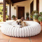 Donut Dog Bed for Small & Medium Dogs, Pet Bed with Non-Slip Bottom, Winter Comfort Dog Beds for Puppies, Washable & Portable Egg Tart Shape (M) Medium Dog Bed self Warming