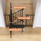 34" Tall Baby Gate No Drilling, Auto Close Dog Gate Indoor, Black | for Doorways & Stairs, Pressure Mounted 29"-45" Wide Pet Gate, Easy Walk Through Stair Gate for Baby & Pet Stroller Friendly