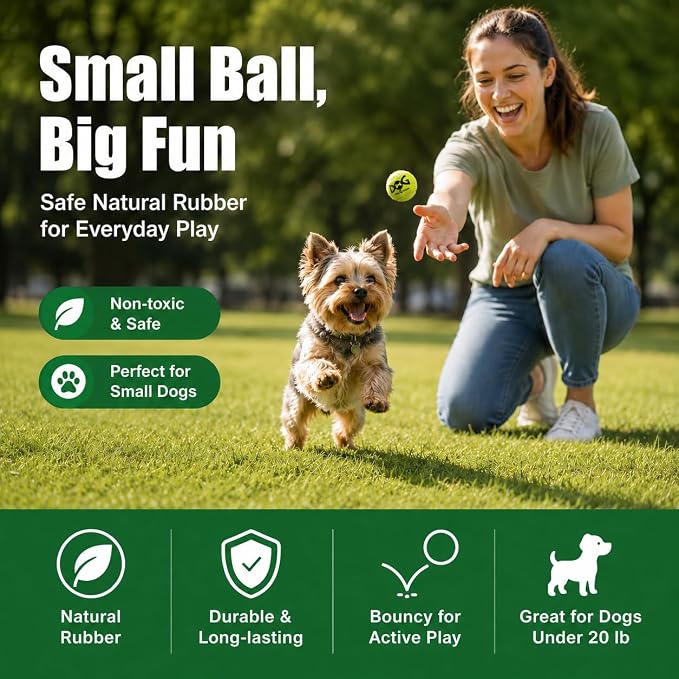INSUM Small Tennis Balls for Dogs 6 Pack 2.0" Squeaky Dog Balls for Small Dogs